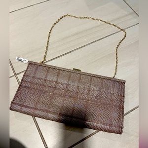 ALDO TAUPE FAUX SNAKESKIN CLUTCH/HANDBAG